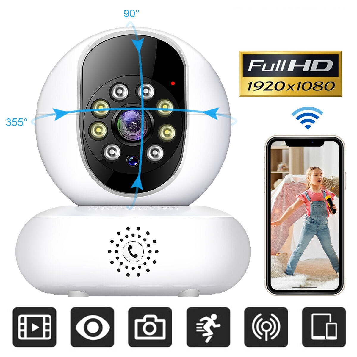 Full HD 360° Dual Band Panoramic Security Camera with Motion Detection, Night Vision & Two-Way Calling