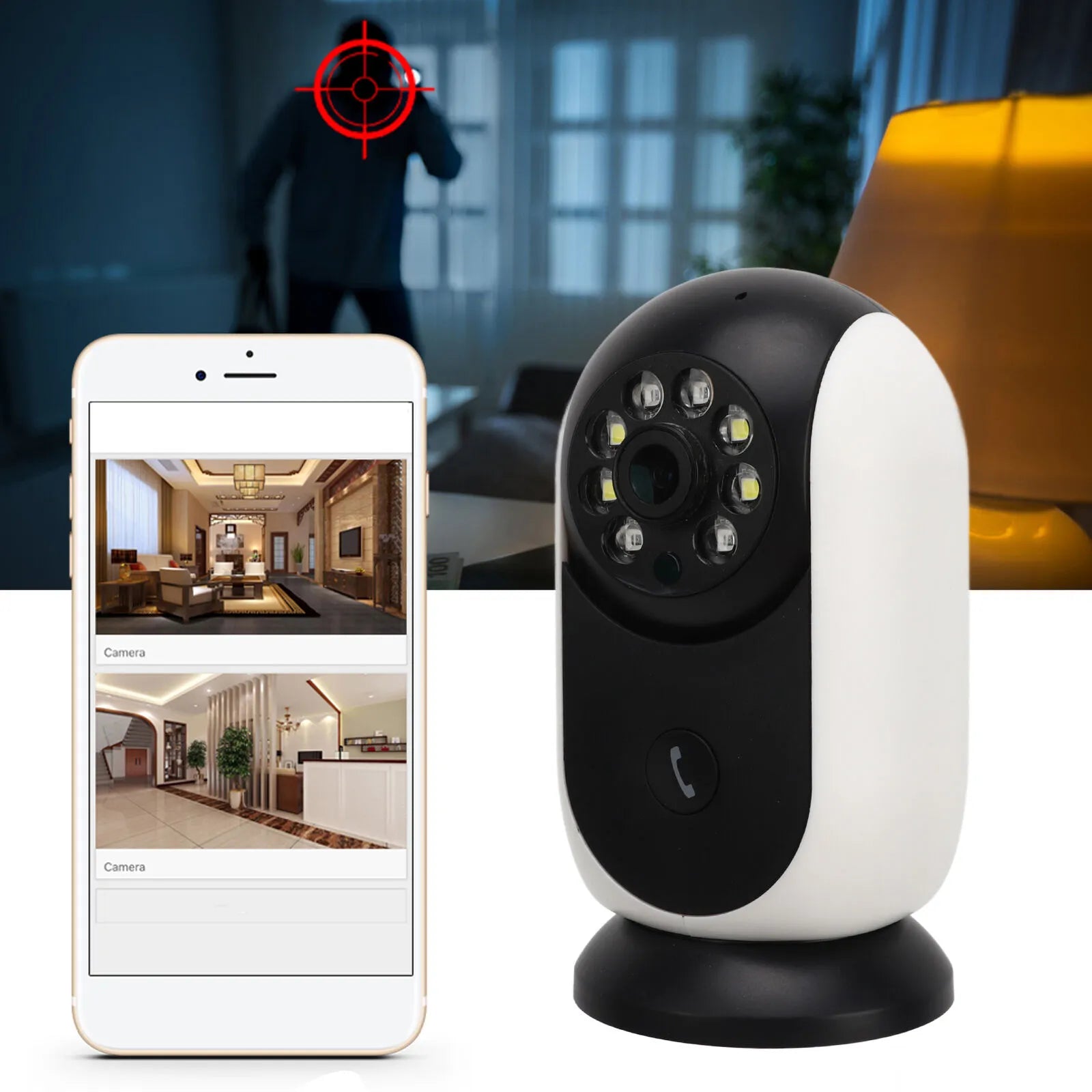 360° HD WiFi Surveillance Camera with Secure Data Transmission, Two-Way Audio, Night Vision, Dual Light Source for Home Security