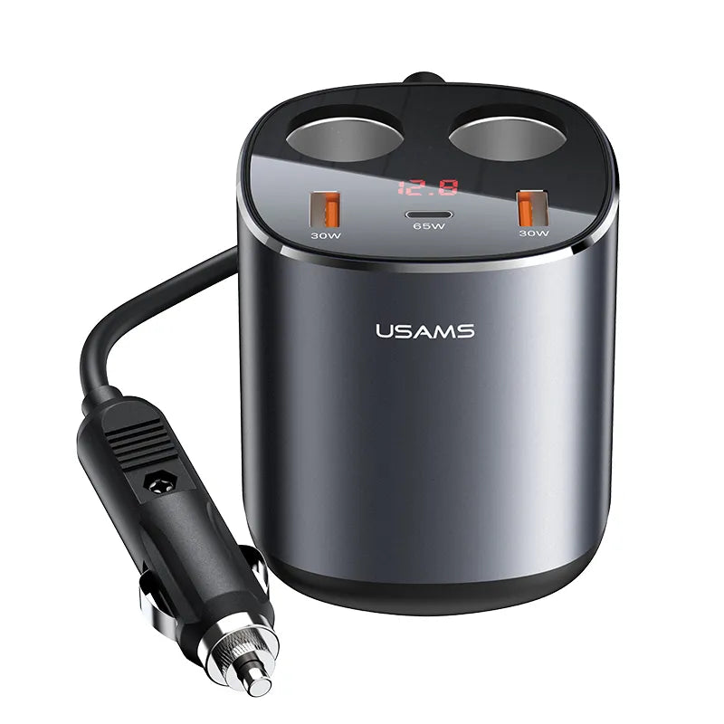 Digital Display Fast Car Charger with Dual Cigarette Lighters