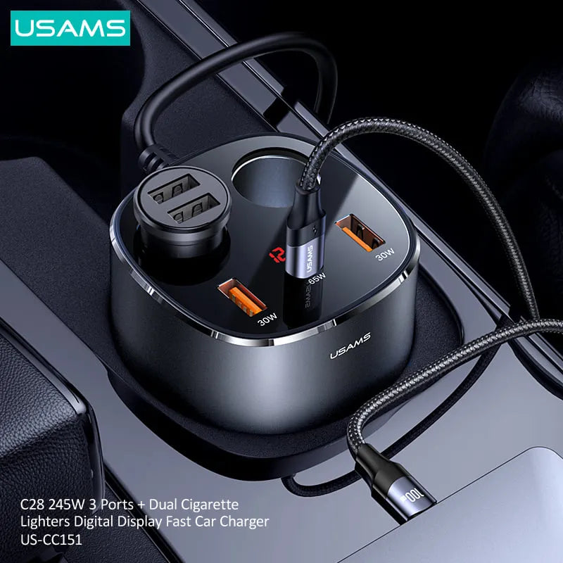 Digital Display Fast Car Charger with Dual Cigarette Lighters