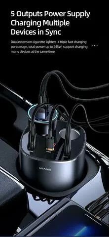 Digital Display Fast Car Charger with Dual Cigarette Lighters