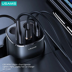 Digital Display Fast Car Charger with Dual Cigarette Lighters