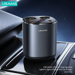 Digital Display Fast Car Charger with Dual Cigarette Lighters