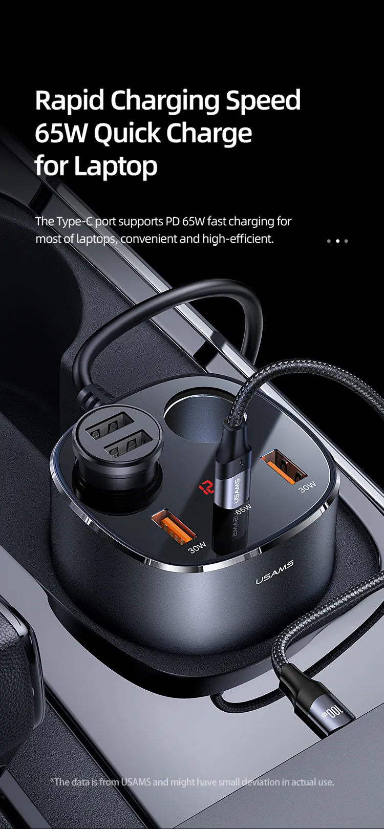 Digital Display Fast Car Charger with Dual Cigarette Lighters