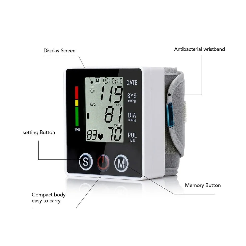 Electronic Wrist Blood Pressure Monitor with LCD Digital Display and Intelligent Pressurisation