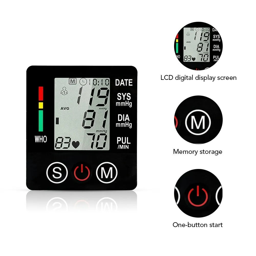 Electronic Wrist Blood Pressure Monitor with LCD Digital Display and Intelligent Pressurisation