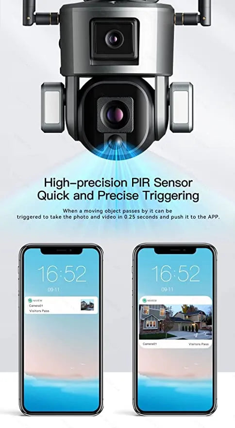 Advanced Solar Powered Outdoor Wireless WiFi Security Dual Lens Camera with with Motion Detection