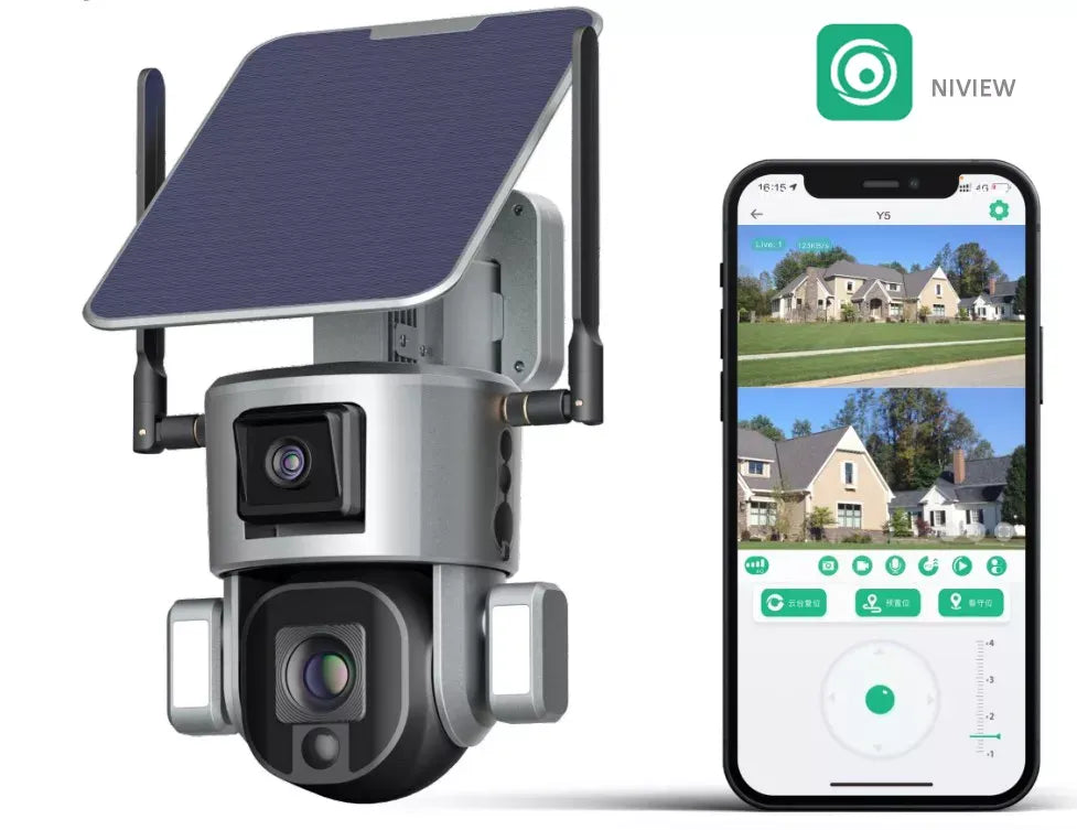 Advanced Solar Powered Outdoor Wireless WiFi Security Dual Lens Camera with with Motion Detection