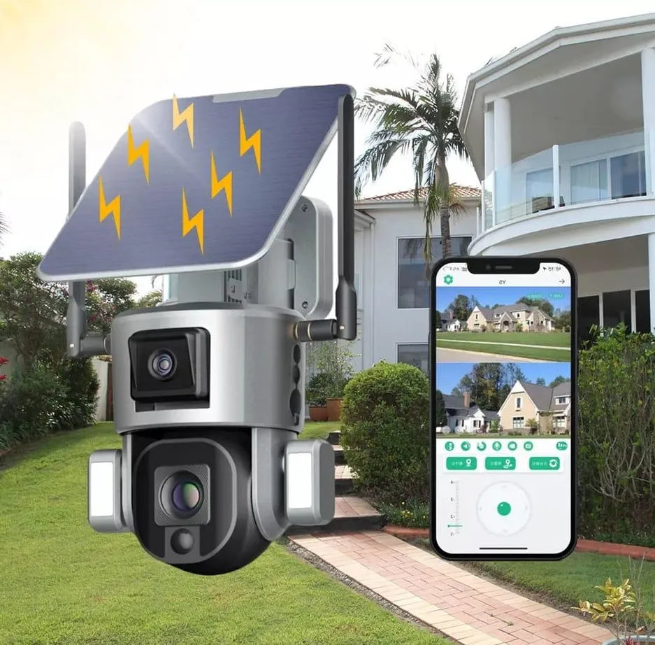 Advanced Solar Powered Outdoor Wireless WiFi Security Dual Lens Camera with with Motion Detection
