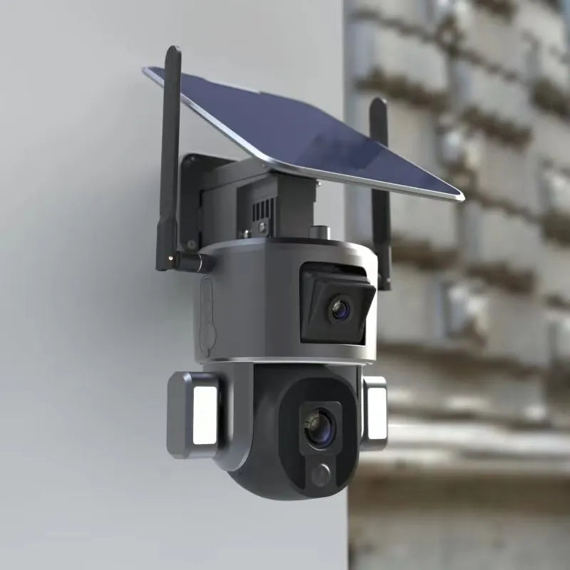 Advanced Solar Powered Outdoor Wireless WiFi Security Dual Lens Camera with with Motion Detection