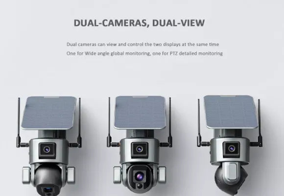 Advanced Solar Powered Outdoor Wireless WiFi Security Dual Lens Camera with with Motion Detection
