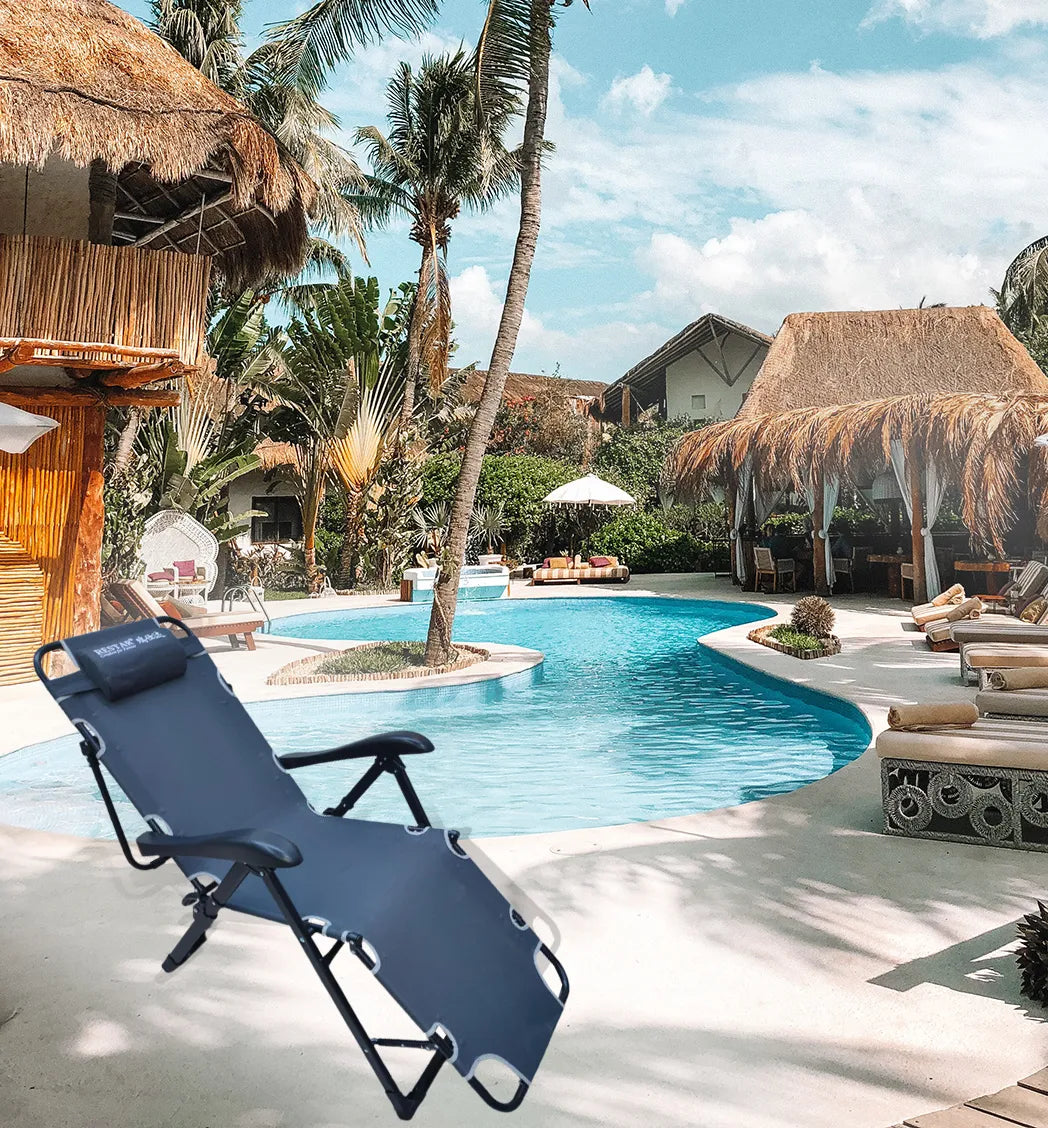 Heavy Duty Foldable & Adjustable Reclining Lounge Chair for Home Garden & Patio