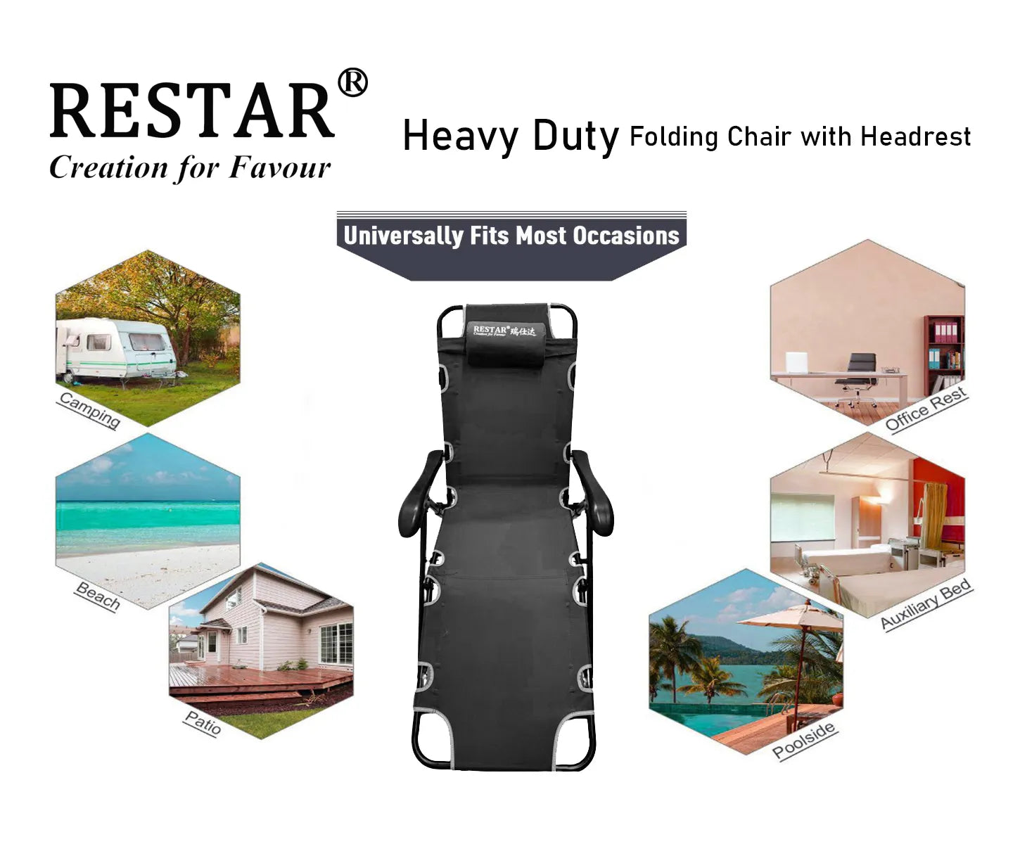 Heavy Duty Foldable & Adjustable Reclining Lounge Chair for Home Garden & Patio