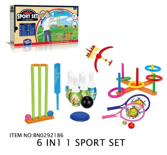 Ultimate 6-in-1 Sports Games Kit for Kids - Tennis, Archery, Frisbee, Cricket, Bowling And Ring Toss