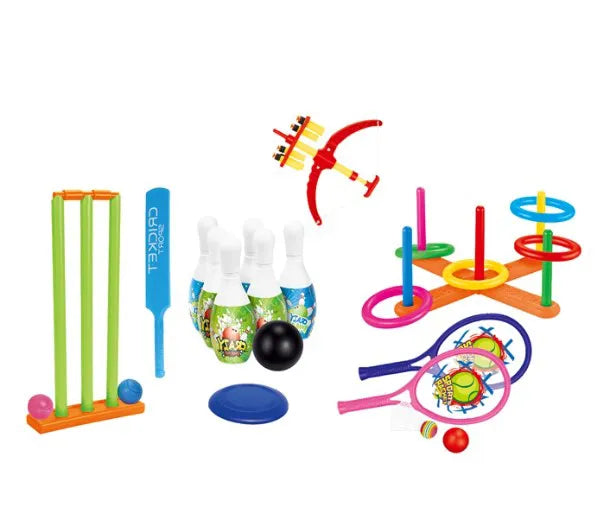 Ultimate 6-in-1 Sports Games Kit for Kids - Tennis, Archery, Frisbee, Cricket, Bowling And Ring Toss