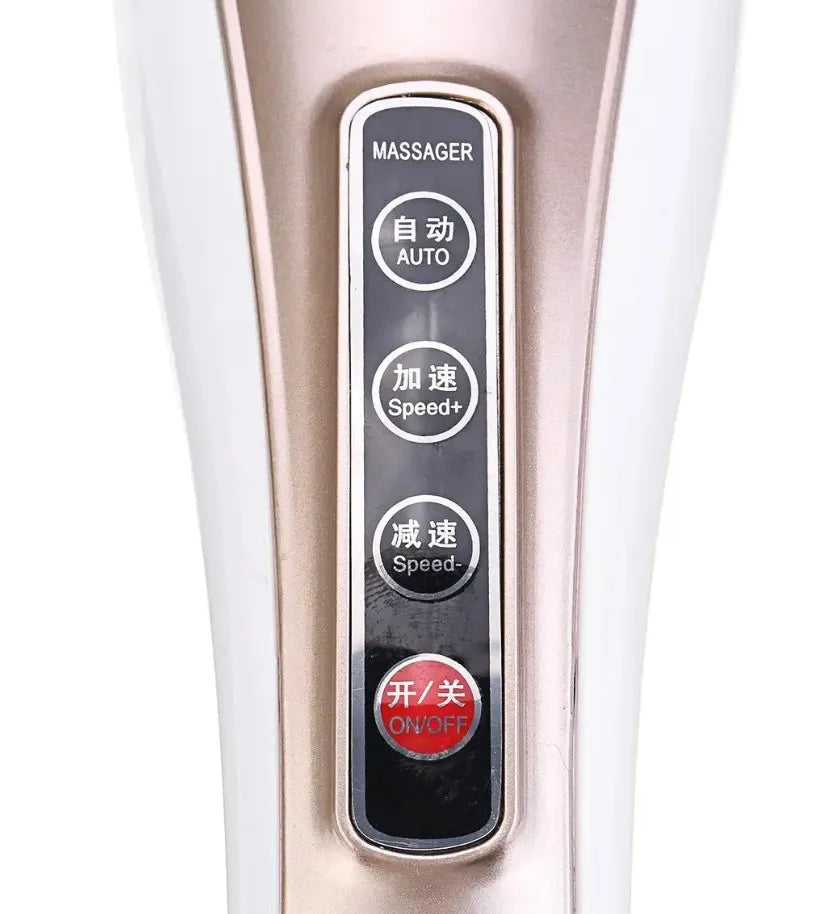 Handheld Electric Deep Tissue Body Massager with 4 Interchangeable Heads, Variable Speed Control & Ergonomic Design for Full-Body Relief