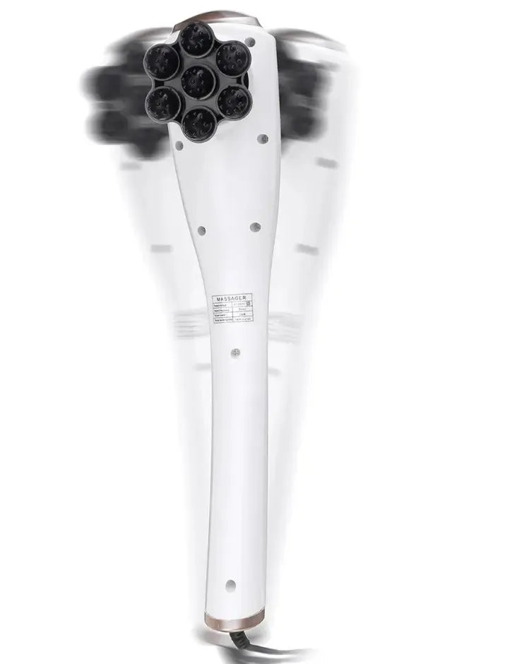 Handheld Electric Deep Tissue Body Massager with 4 Interchangeable Heads, Variable Speed Control & Ergonomic Design for Full-Body Relief
