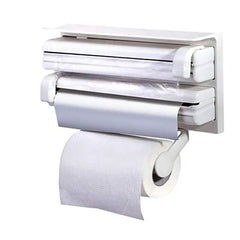 Wall Mounted Triple Paper Dispenser for Foil, Cling Wrap & Paper Roll with Spice Holder