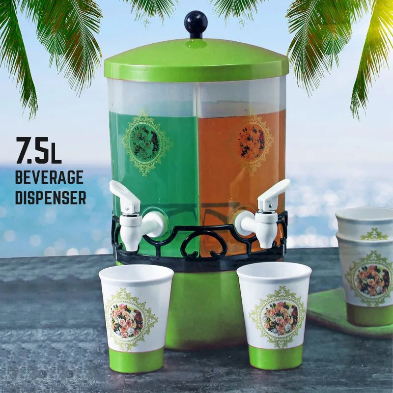7.5 Litres Beverage Dispenser with Ice-Fruit Tube + 4 Cups for Convenient Serving, Perfect for Parti