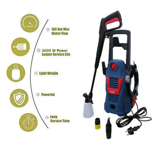 Boss 2000W 160 BAR High Pressure Washer for Car, Home, Garden & Patio for Multi Purpose Cleaning