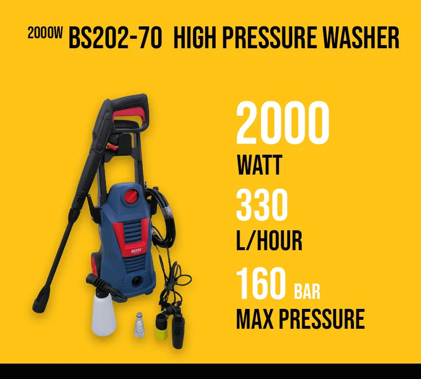 Boss 2000W 160 BAR High Pressure Washer for Car, Home, Garden & Patio for Multi Purpose Cleaning