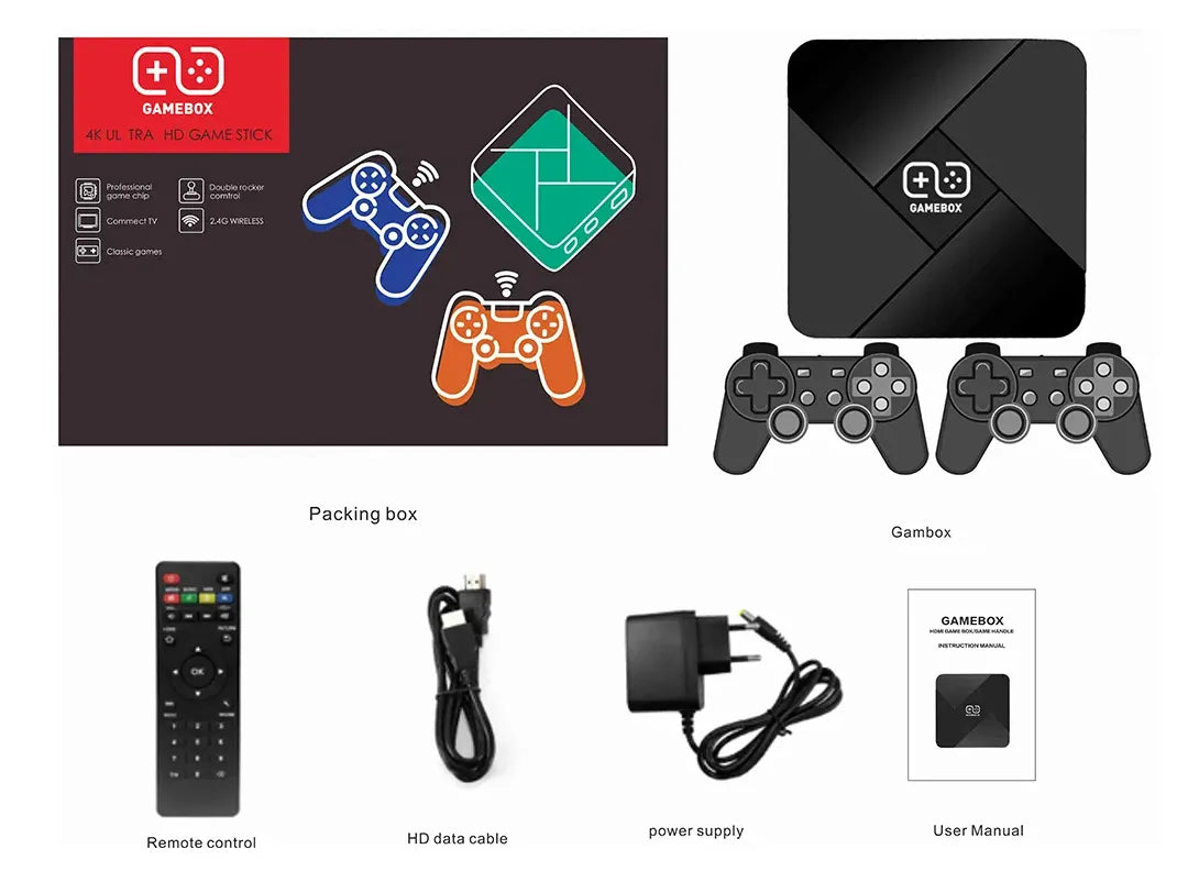 Portable Retro Console Video Game Box with Dual Controllers, 4K HD Quality, 2 USB Ports with Android