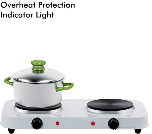 Electric Double Hot Plate Cooking Stove - Cast Iron Hot Plates with Thermostats, Stainless Steel Ho