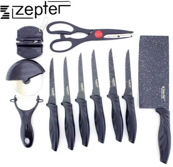 Zepter 18-Piece Non-Stick Stainless Steel Kitchen Knife Set with Ceramic Coating and Comfort Grip Ha