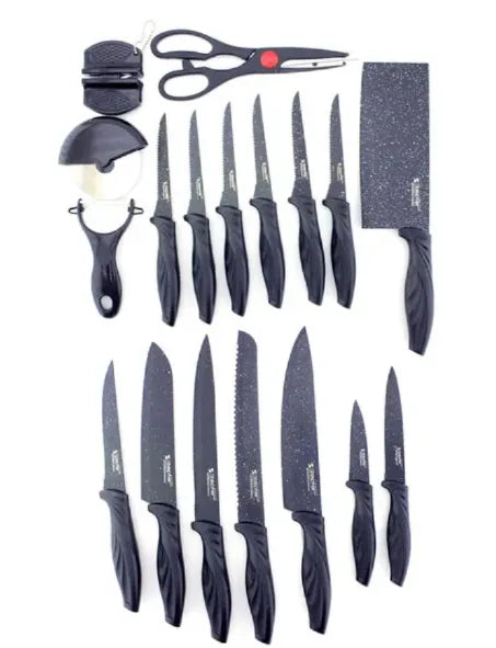Zepter 18-Piece Non-Stick Stainless Steel Kitchen Knife Set with Ceramic Coating and Comfort Grip Ha