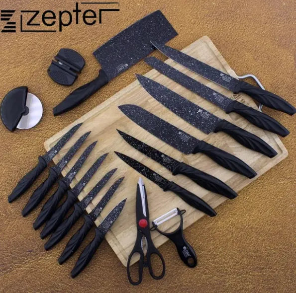 Zepter 18-Piece Non-Stick Stainless Steel Kitchen Knife Set with Ceramic Coating and Comfort Grip Ha
