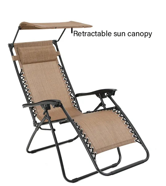 Portable Foldable Chair with Sunshade for Outdoor Patio and Beach