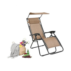 Portable Foldable Chair with Sunshade for Outdoor Patio and Beach