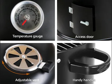3 in 1 Portable Round Barbecue Grill with Heat Indicator Thermometer
