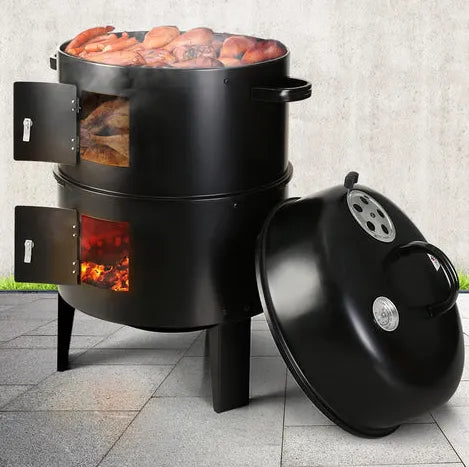3 in 1 Portable Round Barbecue Grill with Heat Indicator Thermometer