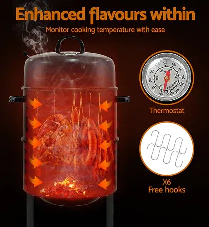 3 in 1 Portable Round Barbecue Grill with Heat Indicator Thermometer