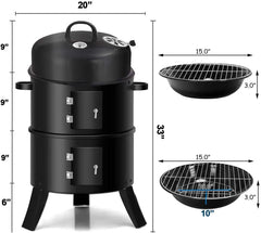 3 in 1 Portable Round Barbecue Grill with Heat Indicator Thermometer