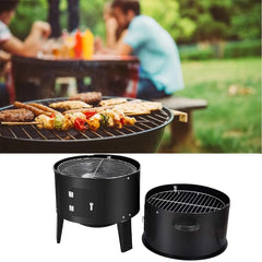 3 in 1 Portable Round Barbecue Grill with Heat Indicator Thermometer