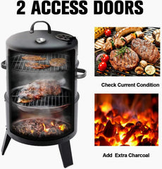 3 in 1 Portable Round Barbecue Grill with Heat Indicator Thermometer