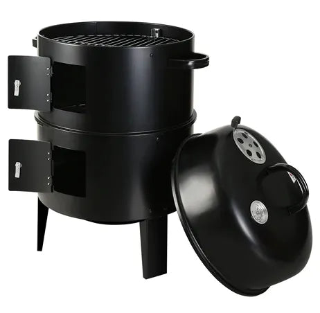 3 in 1 Portable Round Barbecue Grill with Heat Indicator Thermometer