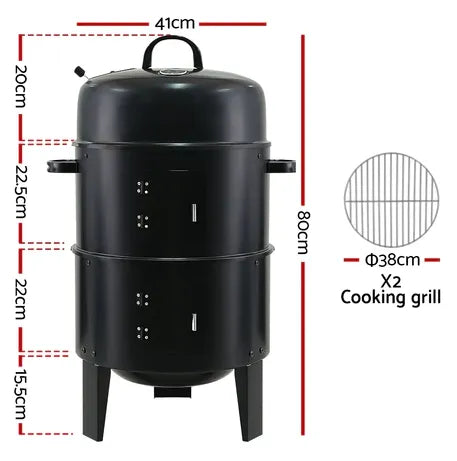 3 in 1 Portable Round Barbecue Grill with Heat Indicator Thermometer
