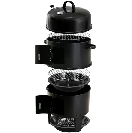 3 in 1 Portable Round Barbecue Grill with Heat Indicator Thermometer