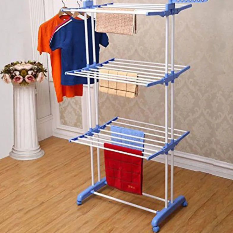 3 Layered Steel Floor Cloth Dryer Stand made of High Quality Stainless Steel with Premium 360° Rotat