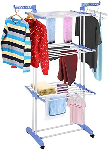 3 Layered Steel Floor Cloth Dryer Stand made of High Quality Stainless Steel with Premium 360° Rotat