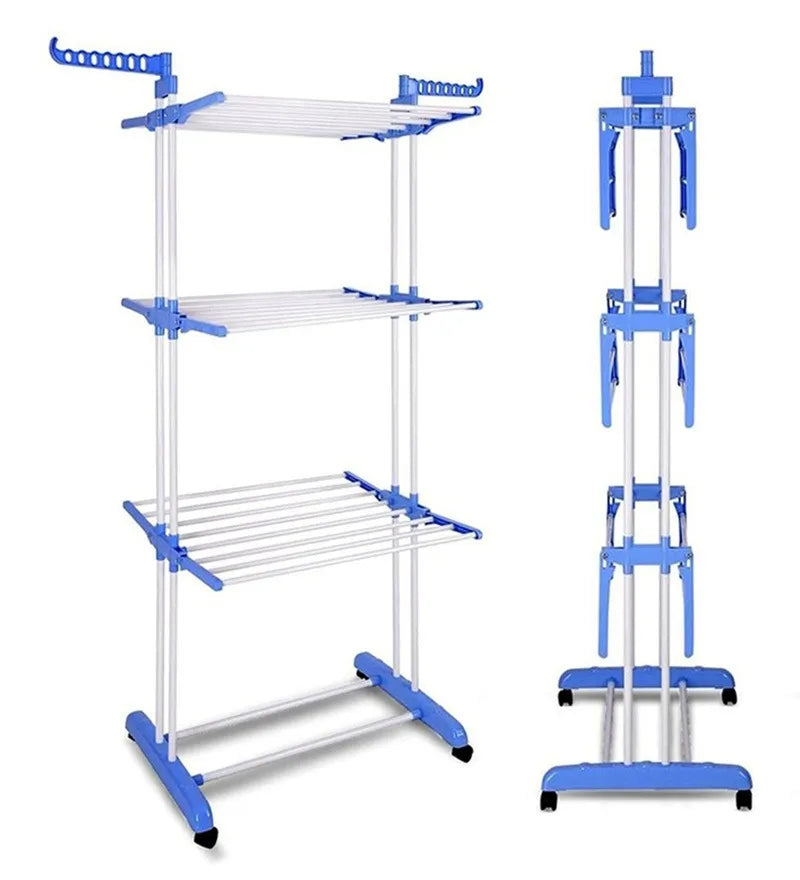 3 Layered Steel Floor Cloth Dryer Stand made of High Quality Stainless Steel with Premium 360° Rotat