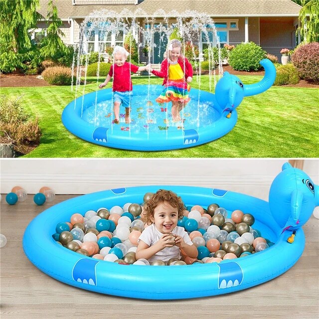 Mega Inflatable Sprinkler Splash Elephant Play Mat for Kids - 3-in-1 Water Fun and Whimsical Pool Ac