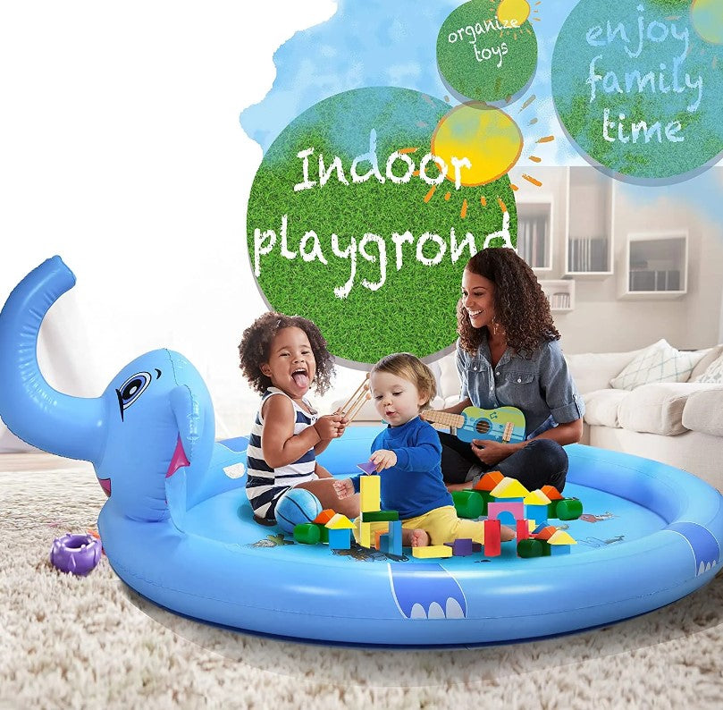 Mega Inflatable Sprinkler Splash Elephant Play Mat for Kids - 3-in-1 Water Fun and Whimsical Pool Ac