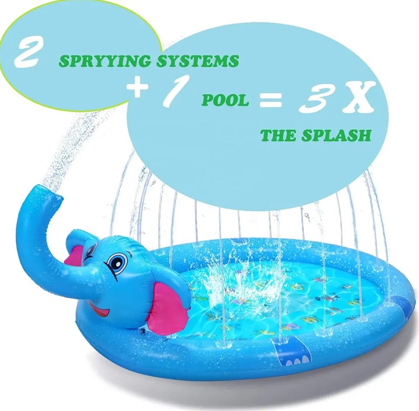 Mega Inflatable Sprinkler Splash Elephant Play Mat for Kids - 3-in-1 Water Fun and Whimsical Pool Ac