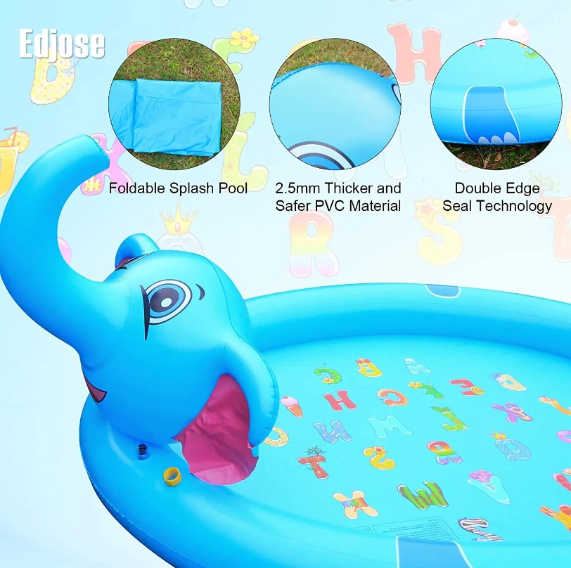 Mega Inflatable Sprinkler Splash Elephant Play Mat for Kids - 3-in-1 Water Fun and Whimsical Pool Ac