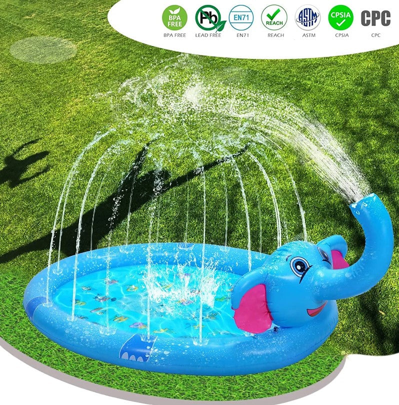 Mega Inflatable Sprinkler Splash Elephant Play Mat for Kids - 3-in-1 Water Fun and Whimsical Pool Ac