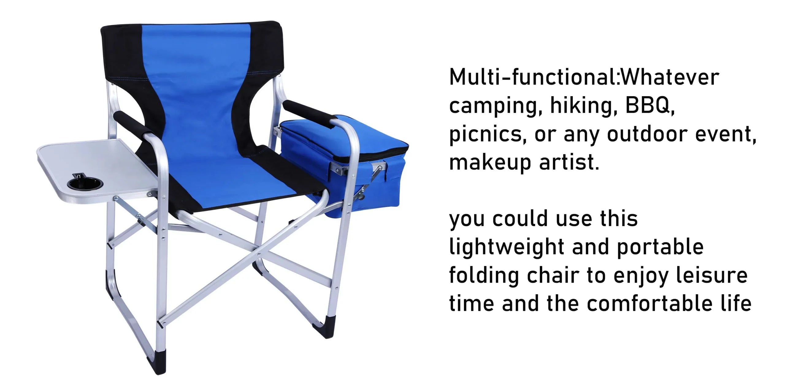 Foldable Sturdy Portable Director's Chair made with High Quality Aluminium and Retractable Side Tabl